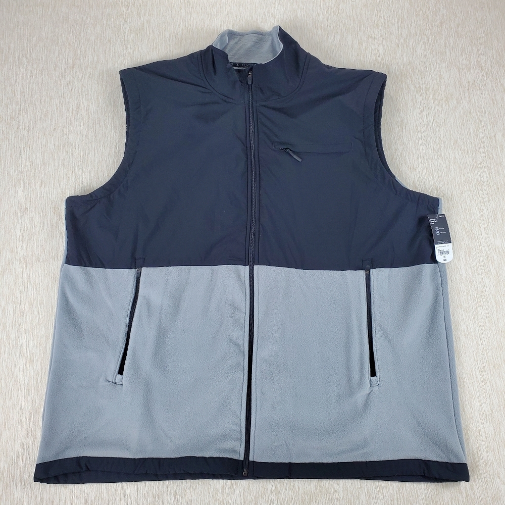 Xersion Men's Two-Tone Sleeveless Vest 2XL Black Gray w/Pockets Big & Tall Zip